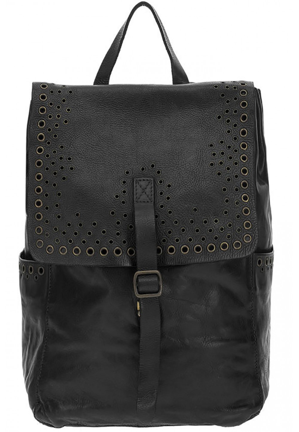 Черный кожаный рюкзак с металлическим декором