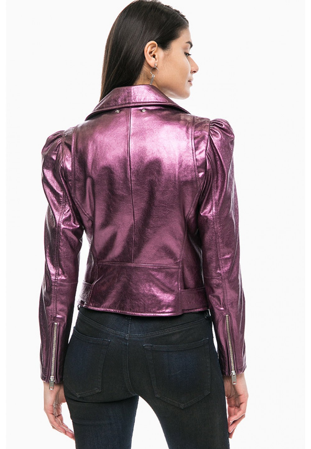 Фиолетовая кожаная куртка косуха