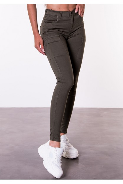 Стильные узкие брюки цвета хаки 